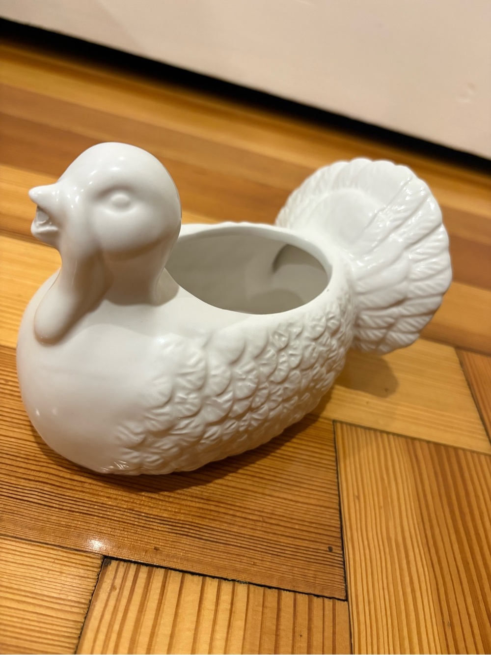 White Ceramic Turkey Gravy Boat - Thanksgiving
